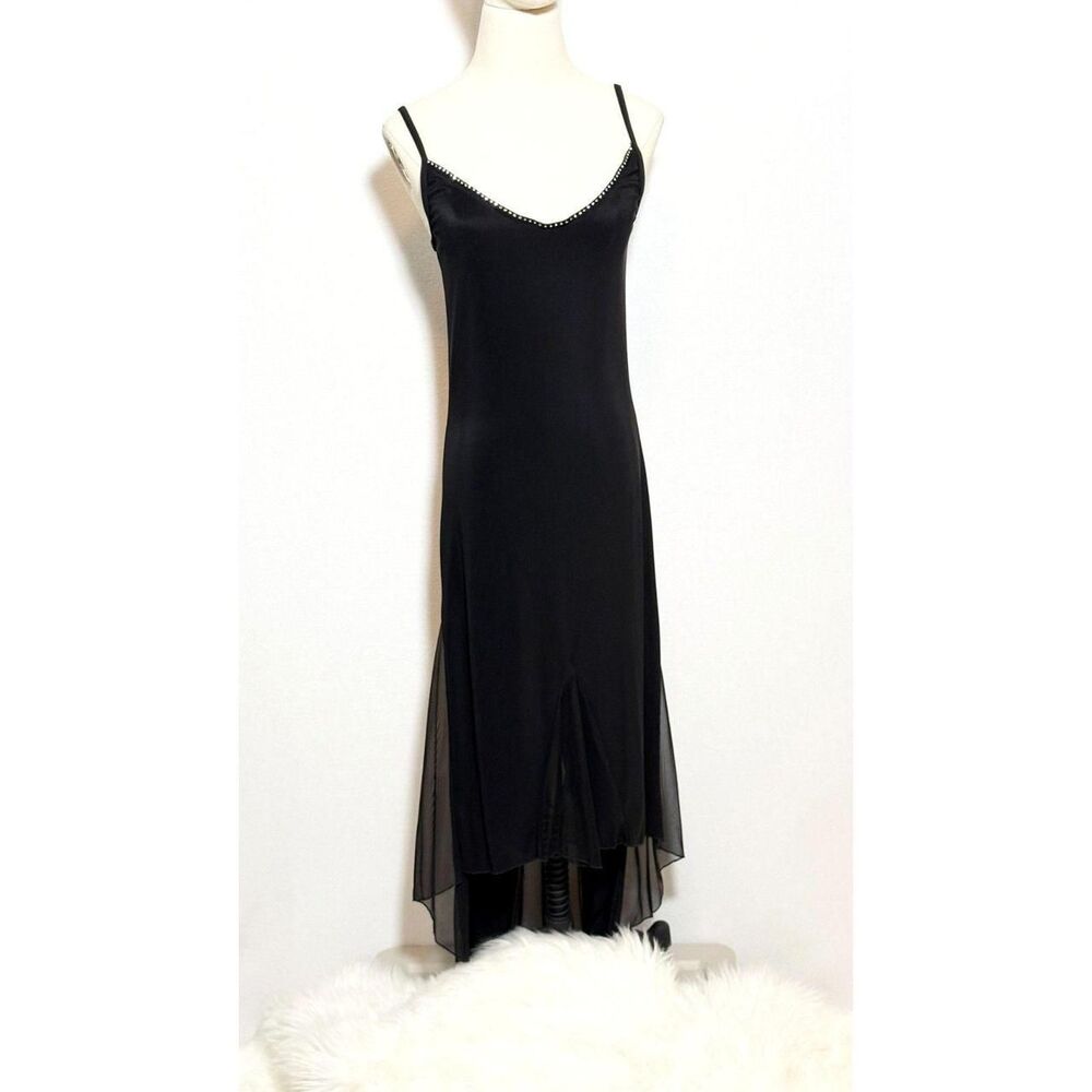 Vintage | Carabella Collection | Y2K 1990 | Black Flowy Whimsy Slip Dress | Sz L